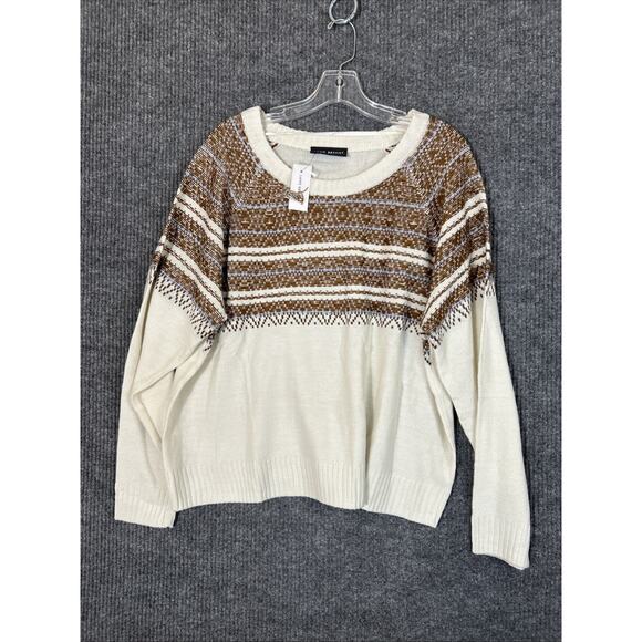 Lane Bryant Womens Pullover Fair Isle Sweater Sz 18/20 Cream Brown Boho Holiday - Picture 1 of 10